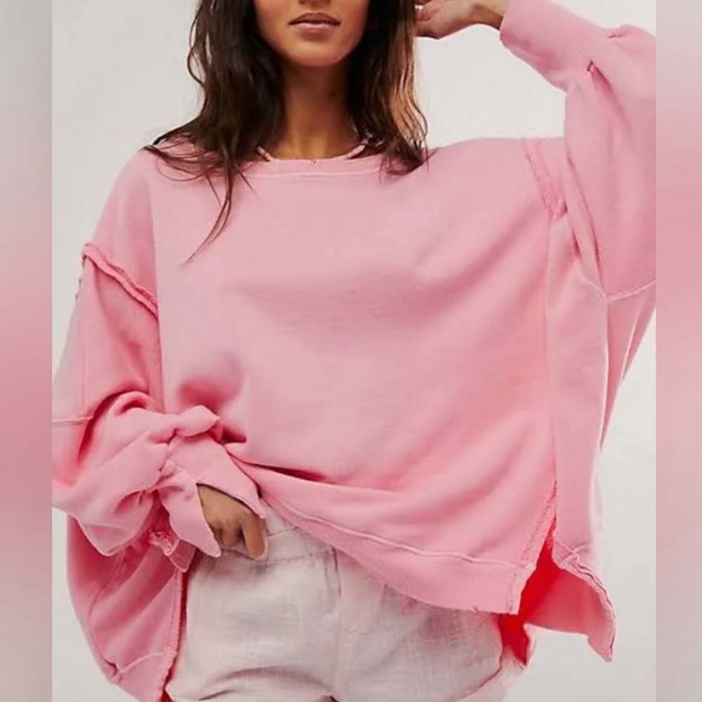 NWT FREE PEOPLE CAMDEN SWEATSHIRT - PINK SKY - XS